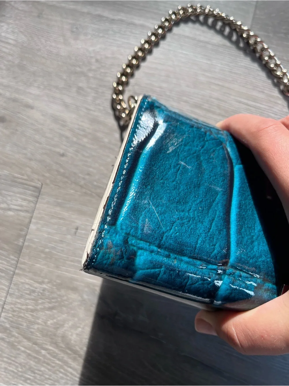 kate spade Teal Croc-Embossed Chain Shoulder Clutch